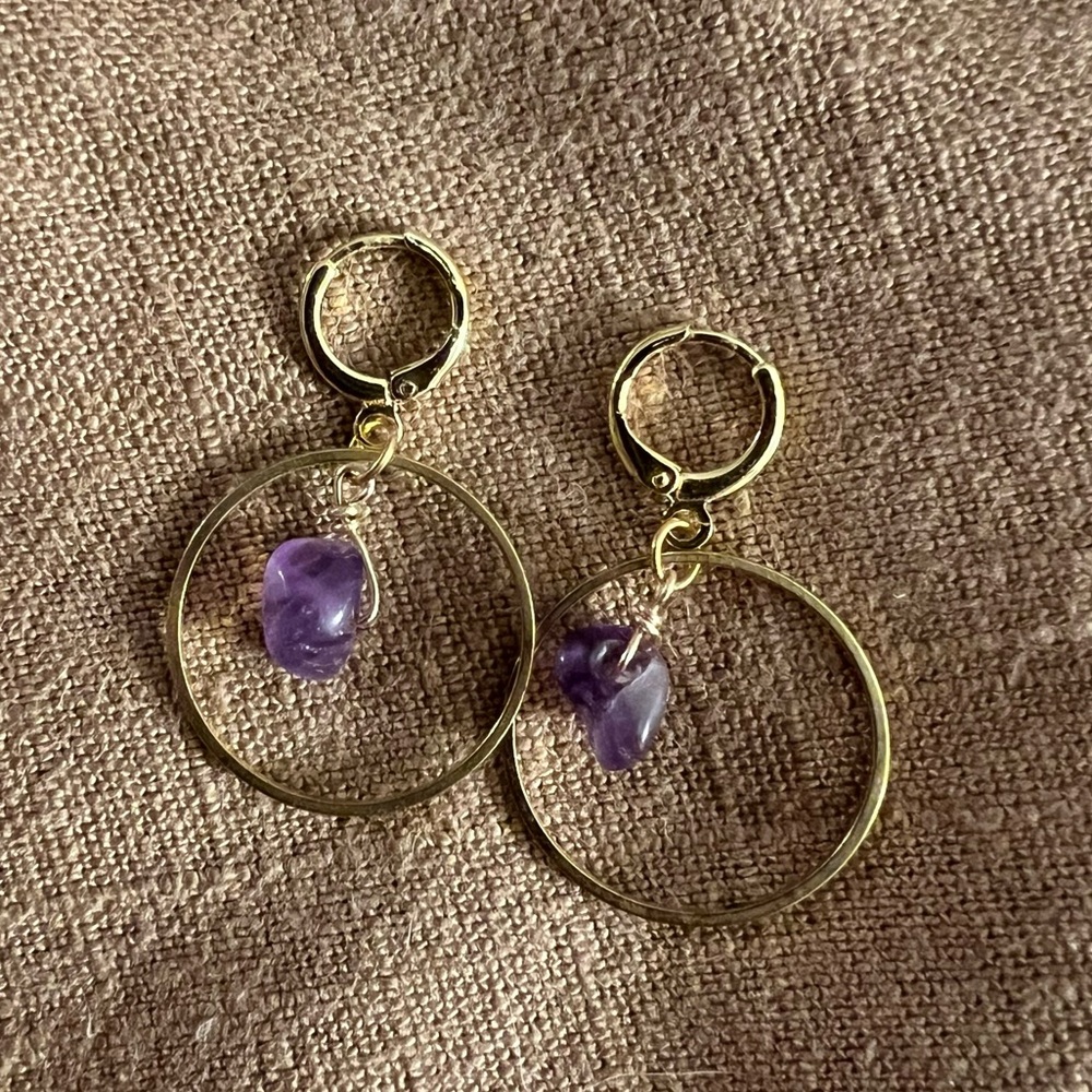 amethyst huggie hoop earrings